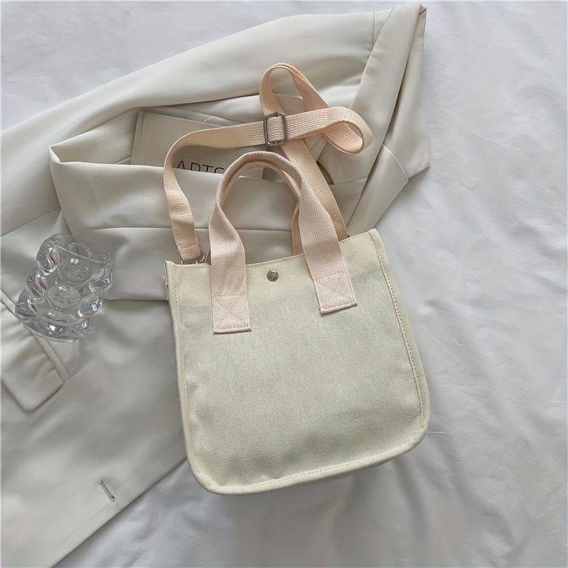 Simple Canvas Tote Bag, Multi Pocket Crossbody Bag, Casual Handbags With  Snap Button For Work & School - Temu