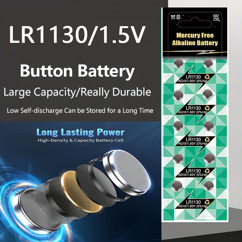 LR1130 AG10 Baterías, alta capacidad SG10 389 189 Batería alcalina premium  1.5V botón pilas de monedas (10 unidades)