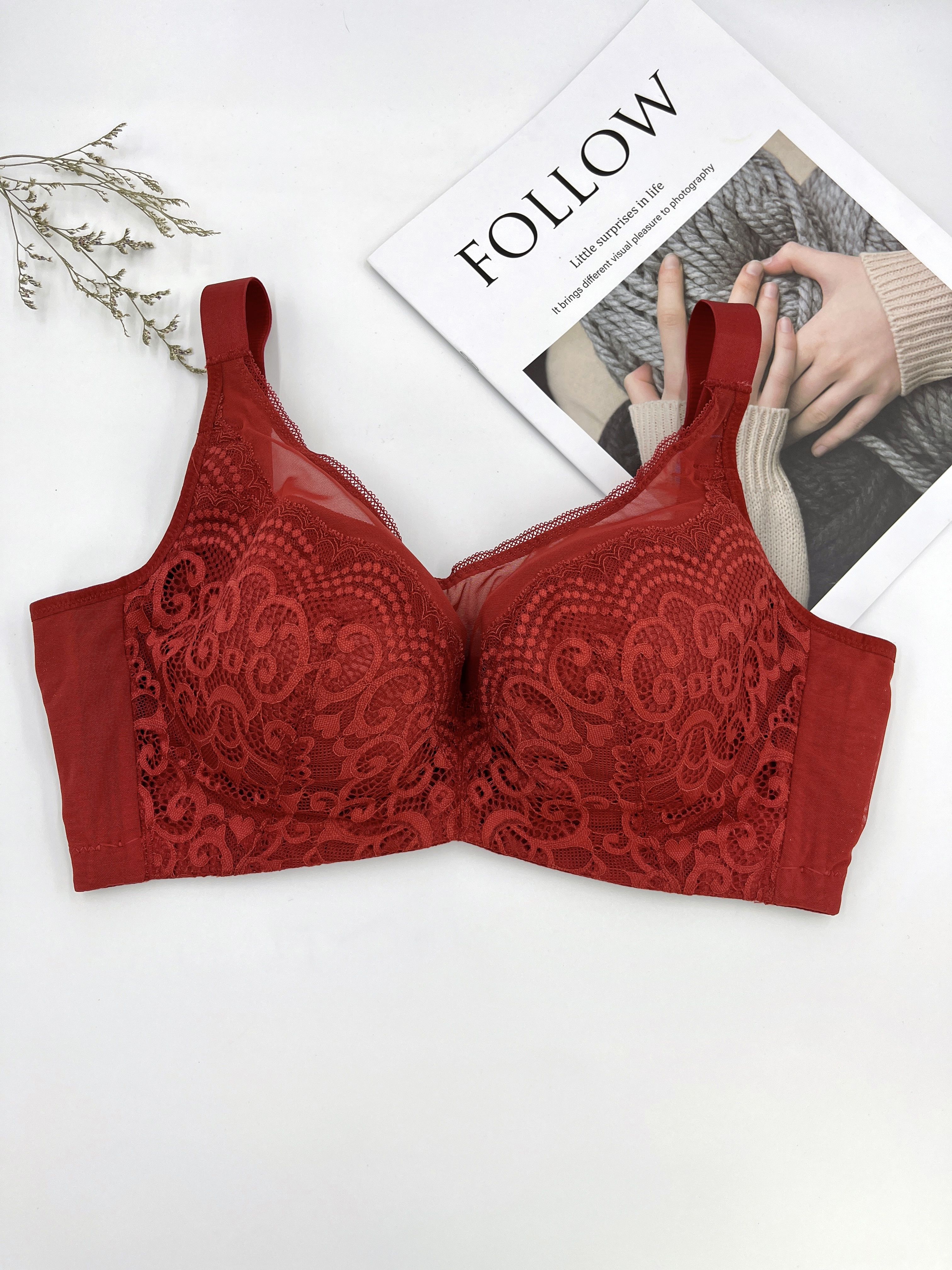 Contrast Lace Push Up Bra, Comfy & Breathable Full Coverage Bra, Women's  Lingerie & Underwear