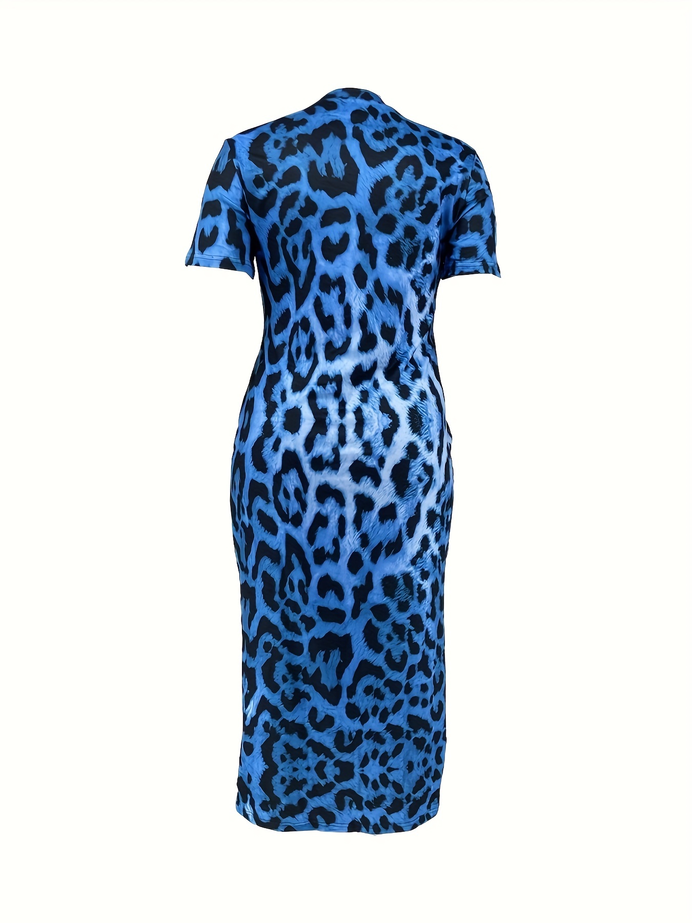 Leopard Print Short Sleeve Round Neck Skinny Dress