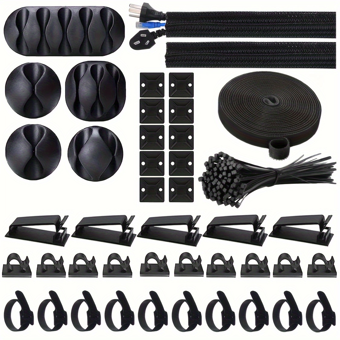 Black/white Cable Management Kit 2 Cable Sleeves 20 Cable - Temu
