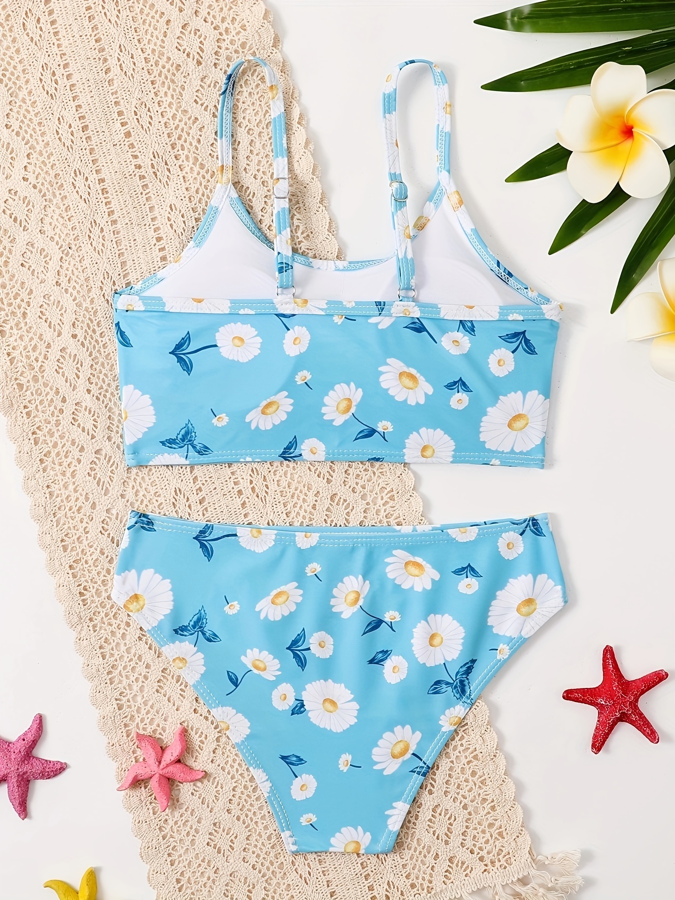 Girls 2pcs Flora Print Swimwear, Cami Top +briefs Bikini Set For Summer  Vacation