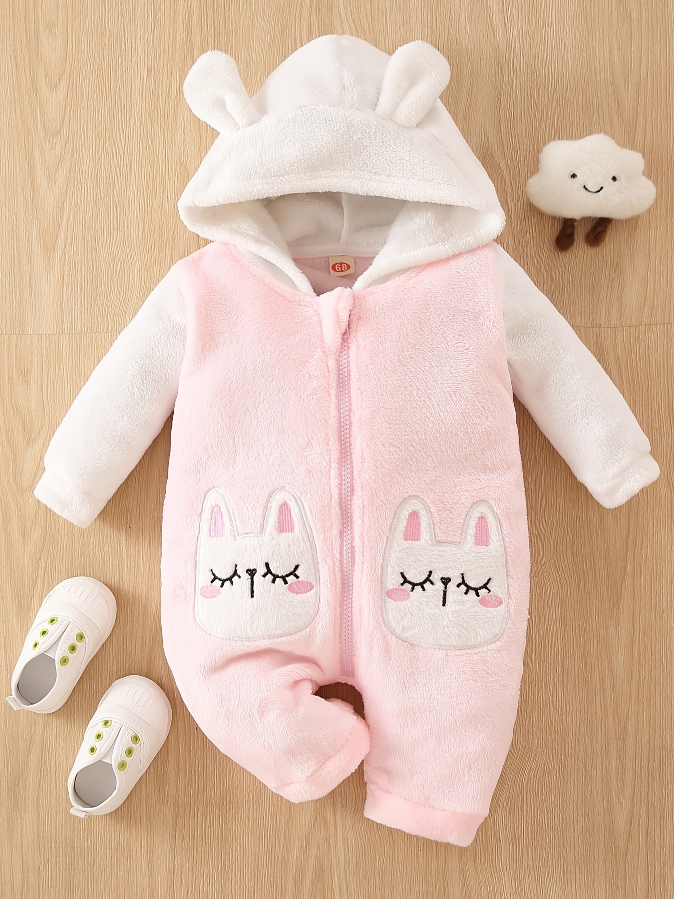 Newborn Baby Warm & Cute Bear Shape Hooded Jumpsuit Zip Up Onesie Romper  Fall Winter Outwear