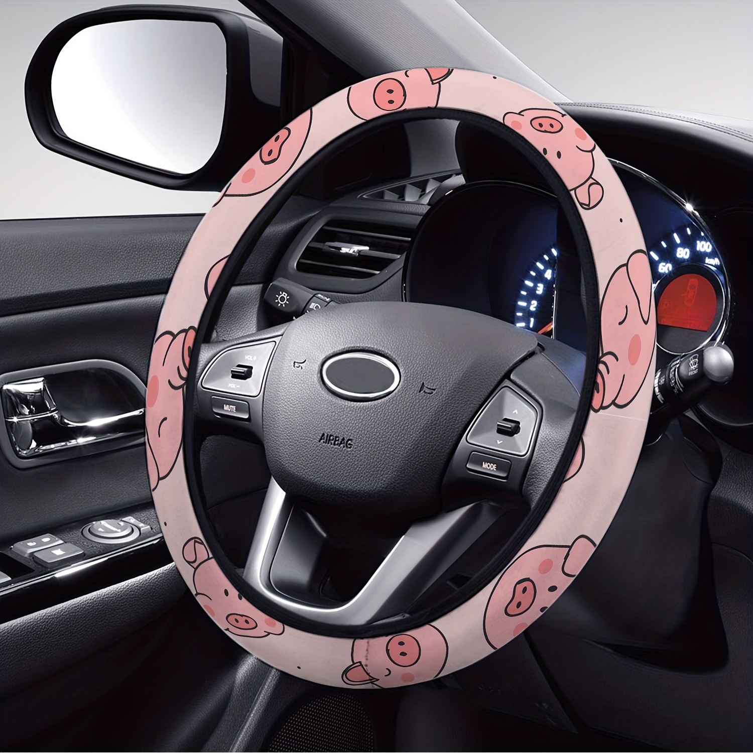 10pcs Pink Leather Steering Wheel Cover For Women Cute Car