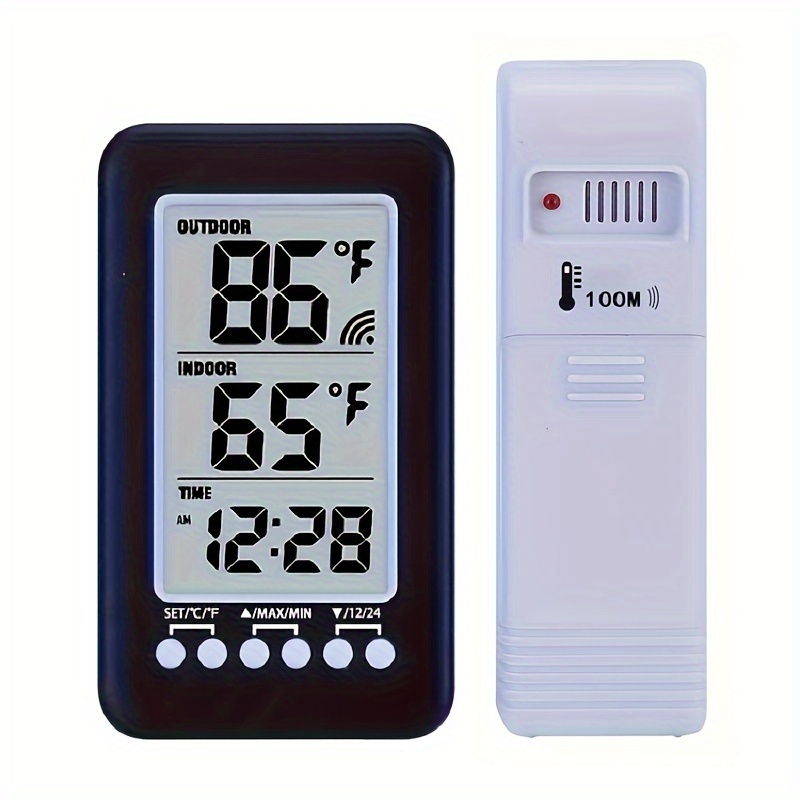 1 Indoor And Outdoor Thermometer 12/24-hour Time Temperature Max