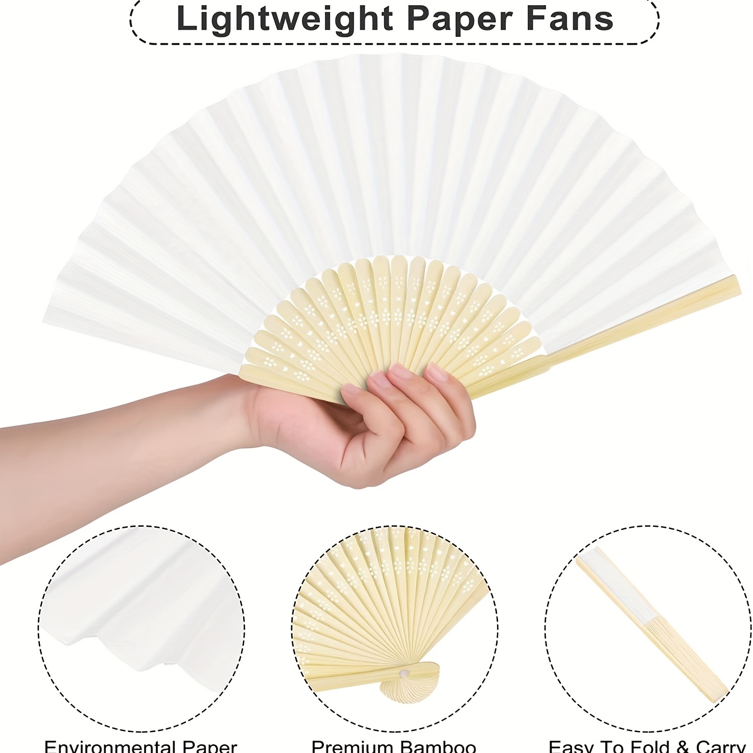 1PC Hand Held Paper Fans Bamboo Folding Fans Handheld Folded Fan for  Wedding Gift, Party Favors, DIY Decoration (White/ Green/ Red/ Blue)