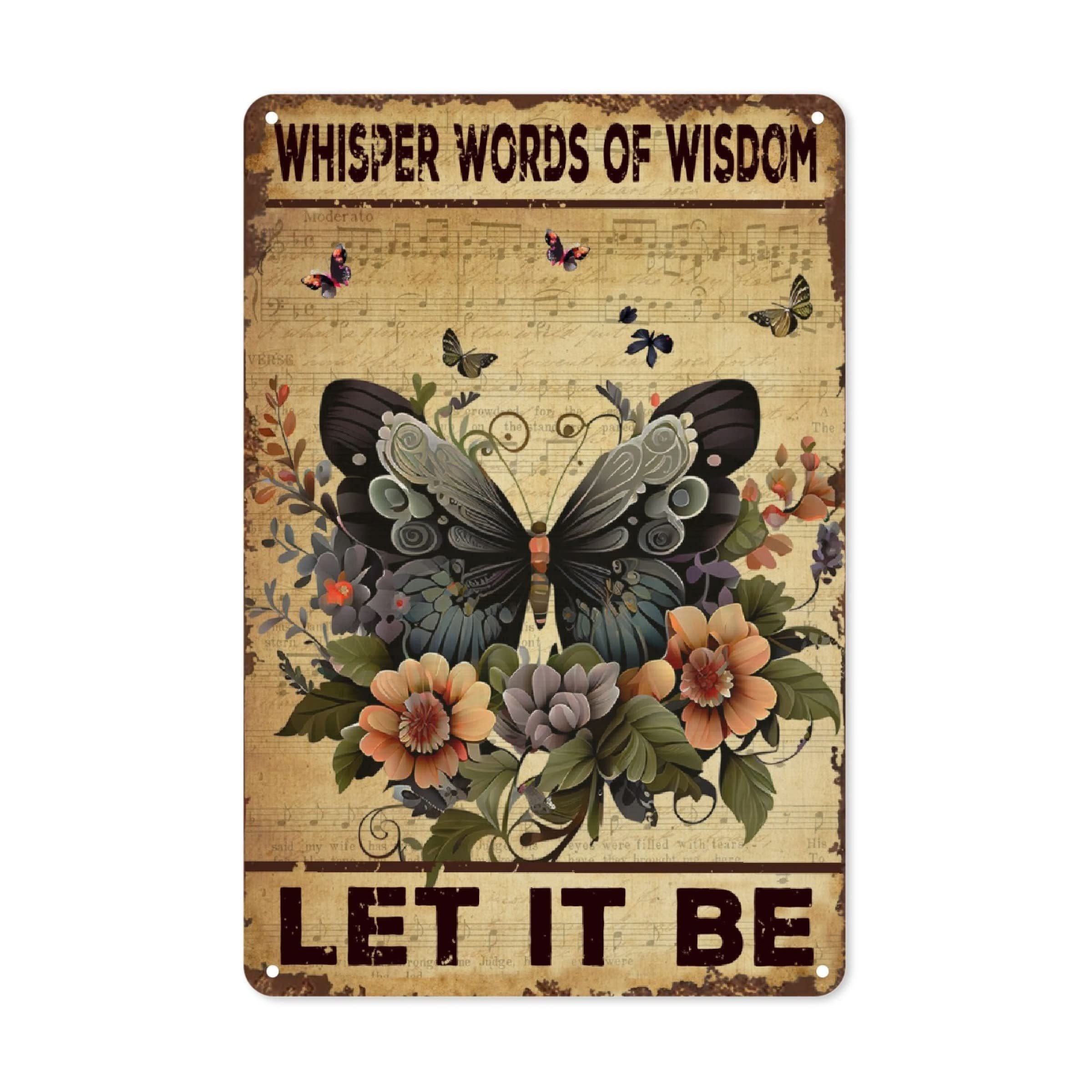 

1pc Vintage Whisper Words Of Wisdom Let It Be Butterfly Sign For Restroom Bar Pub Club Cafe Home Restaurant Wall Decoration 7.9x11.9inch Aluminum