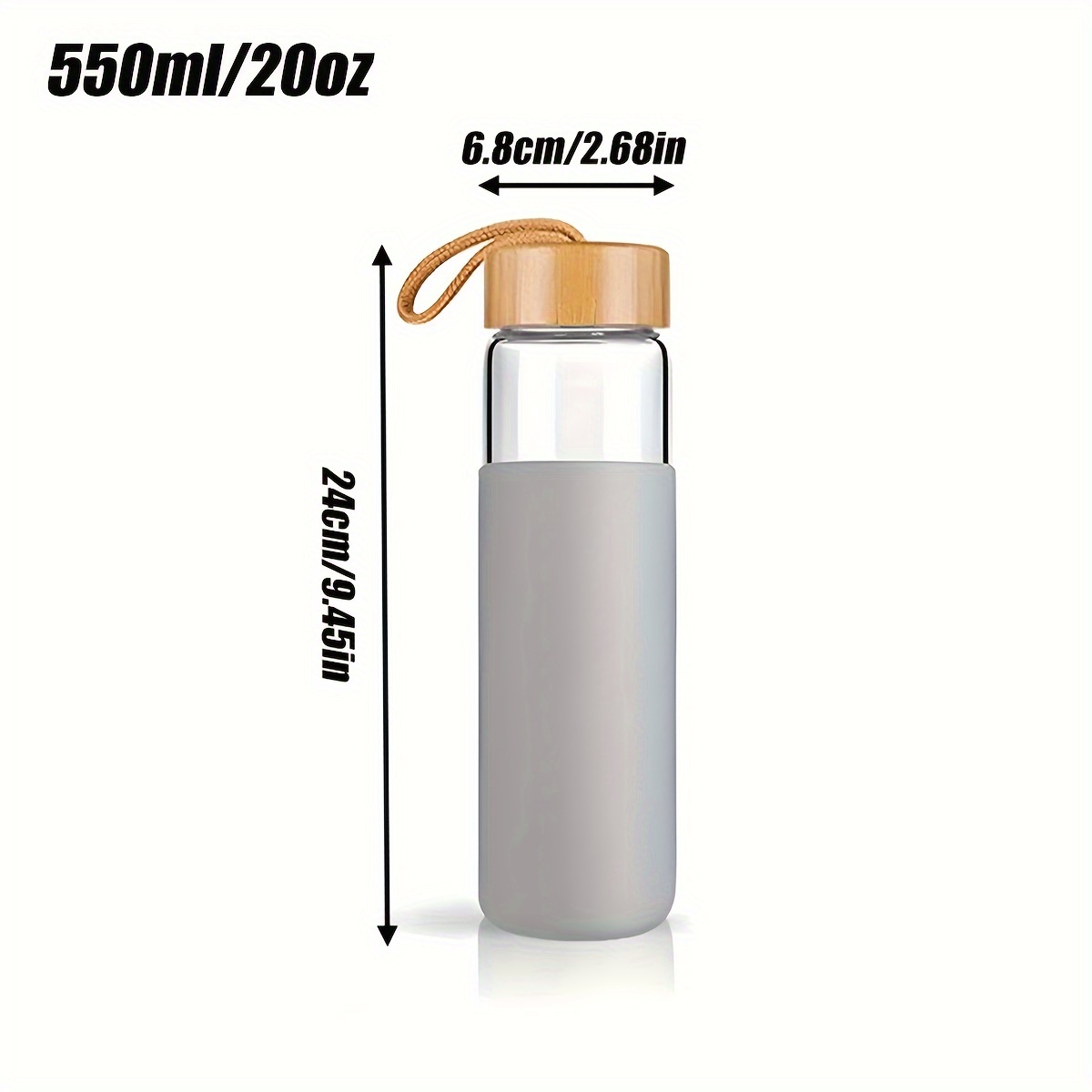 Reusable Borosilicate Glass Water Bottle with Silicone Sleeve, Bamboo