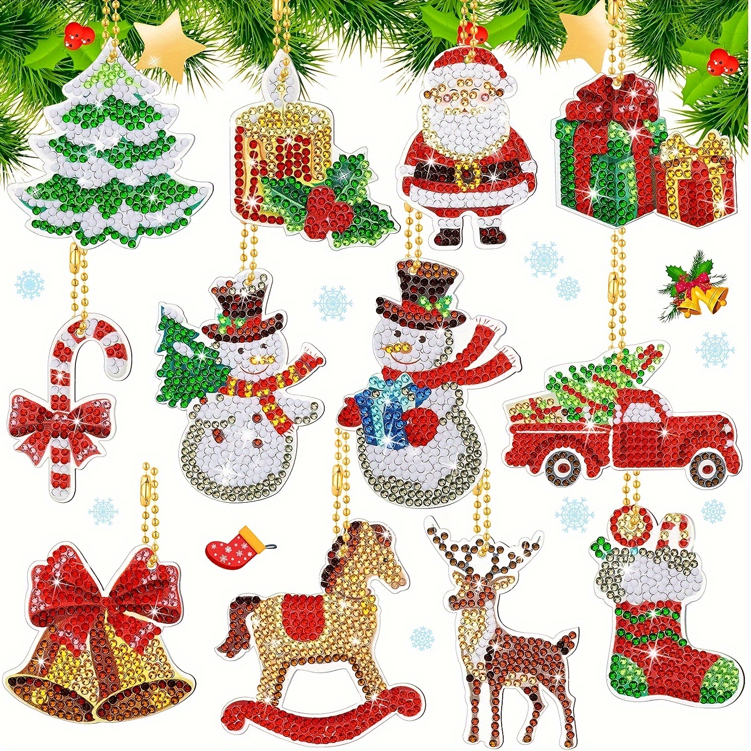 Set portachiavi di pittura di diamanti di Natale, kit di arte del diamante  fai-da-te, ornamenti natalizi per bambini Decorazioni di famiglia di  artigianato di Natale