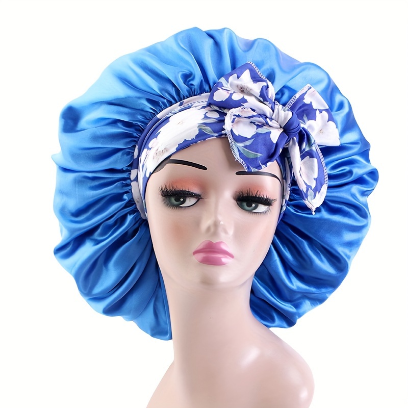 Satin Bonnet Silk Hair Bonnet for Sleeping Satin Hair Bonnet for Women Silk  Bonnet Hair Bonnet for Natural Hair (X-Large, Lake Blue)