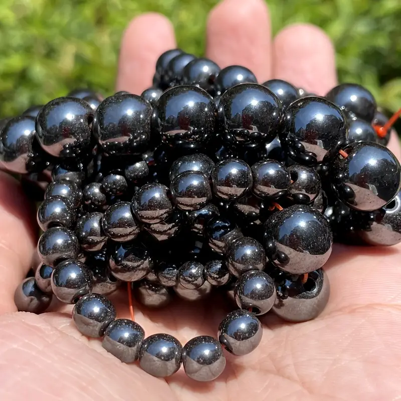 Black Hematite Stone Beads Round Loose Beads For Jewelry - Temu