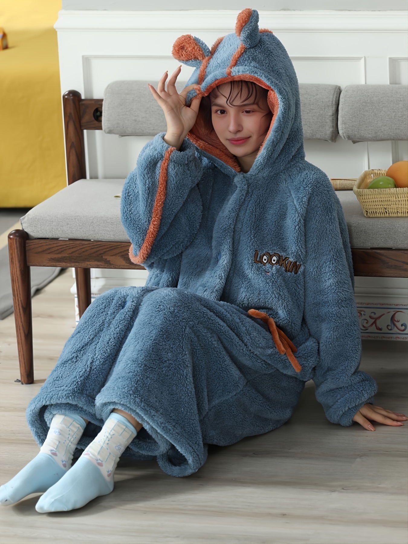 Soft Cute Thick Fuzzy Hoodie Pajamas Set Button Pajama - Temu United Arab  Emirates