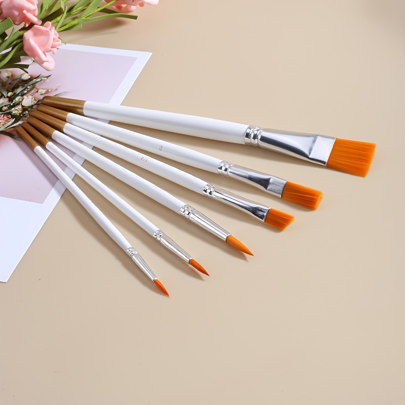 6pcs White Nylon Paintbrush Set Office Products Temu