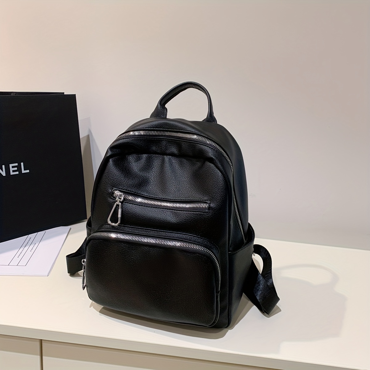 Solid Backpack Soft PU Leather Daypack Women's Travel School Bag