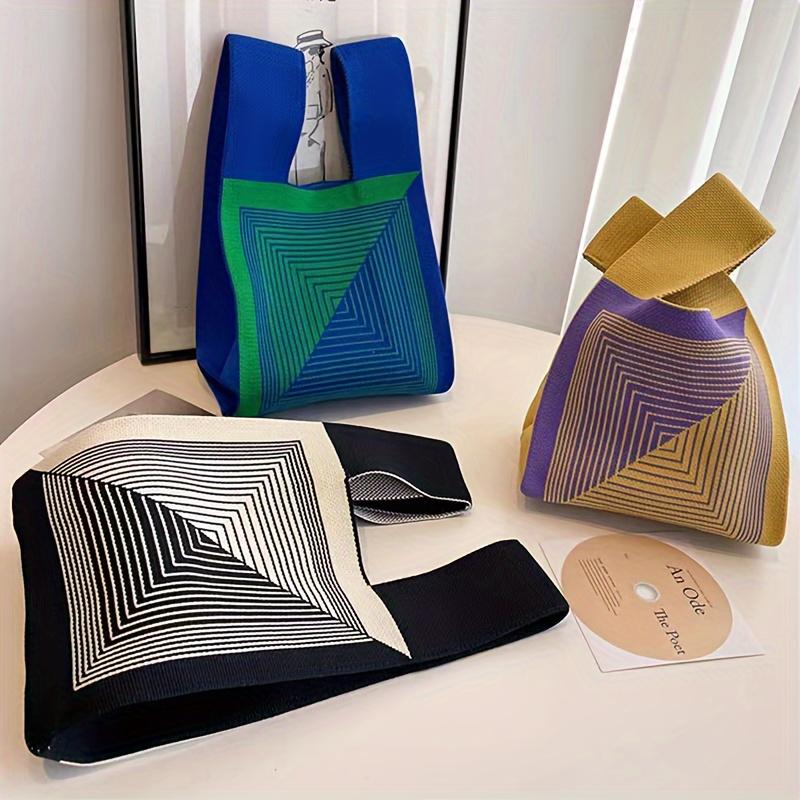 

Fashion Knitted Tote Bag, Trendy Crochet Hobo Bag, Women's Casual Handbag & Wrist Purse