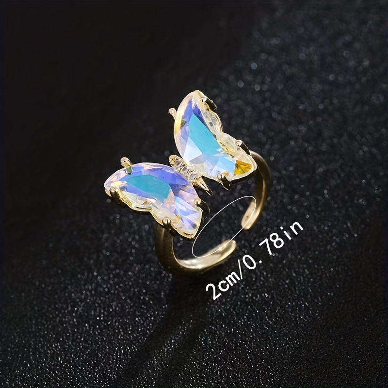 Gradient Colorful Zircon Butterfly Ring Adjustable