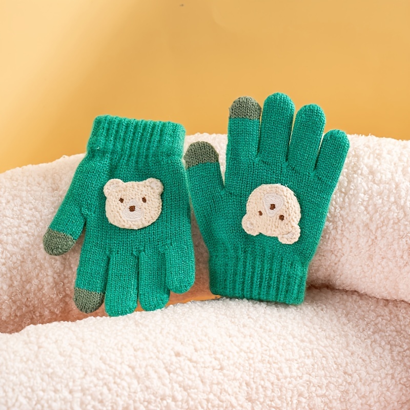 Children Winter Knitting Gloves Bowknot Bear Plush Soft Five - Temu
