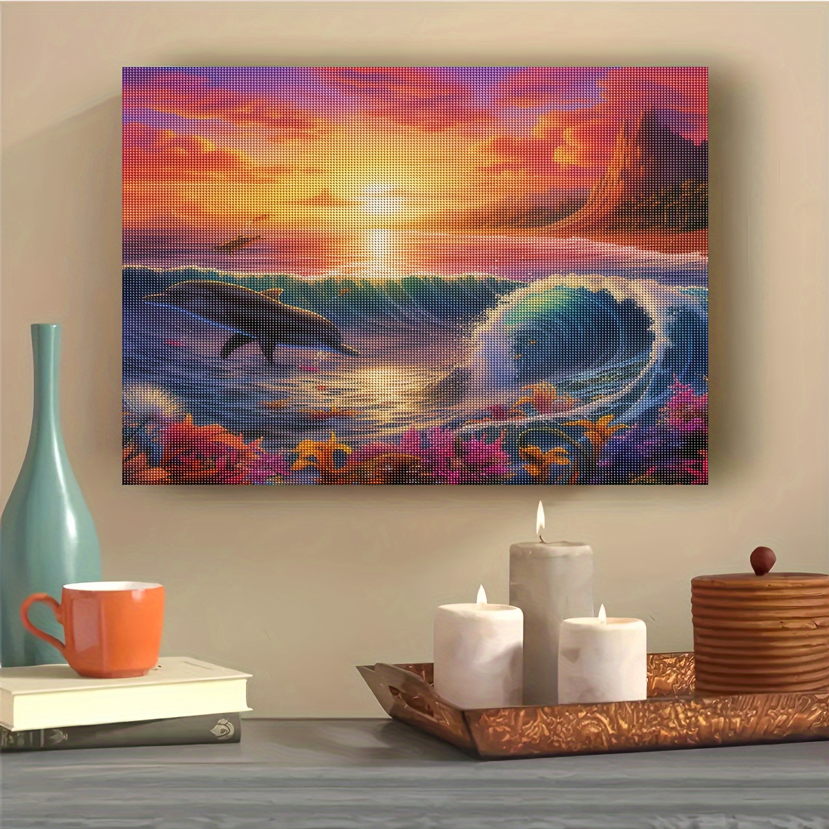 Artificial Diamond Painting Wave Sunset Picture Rhinestones - Temu