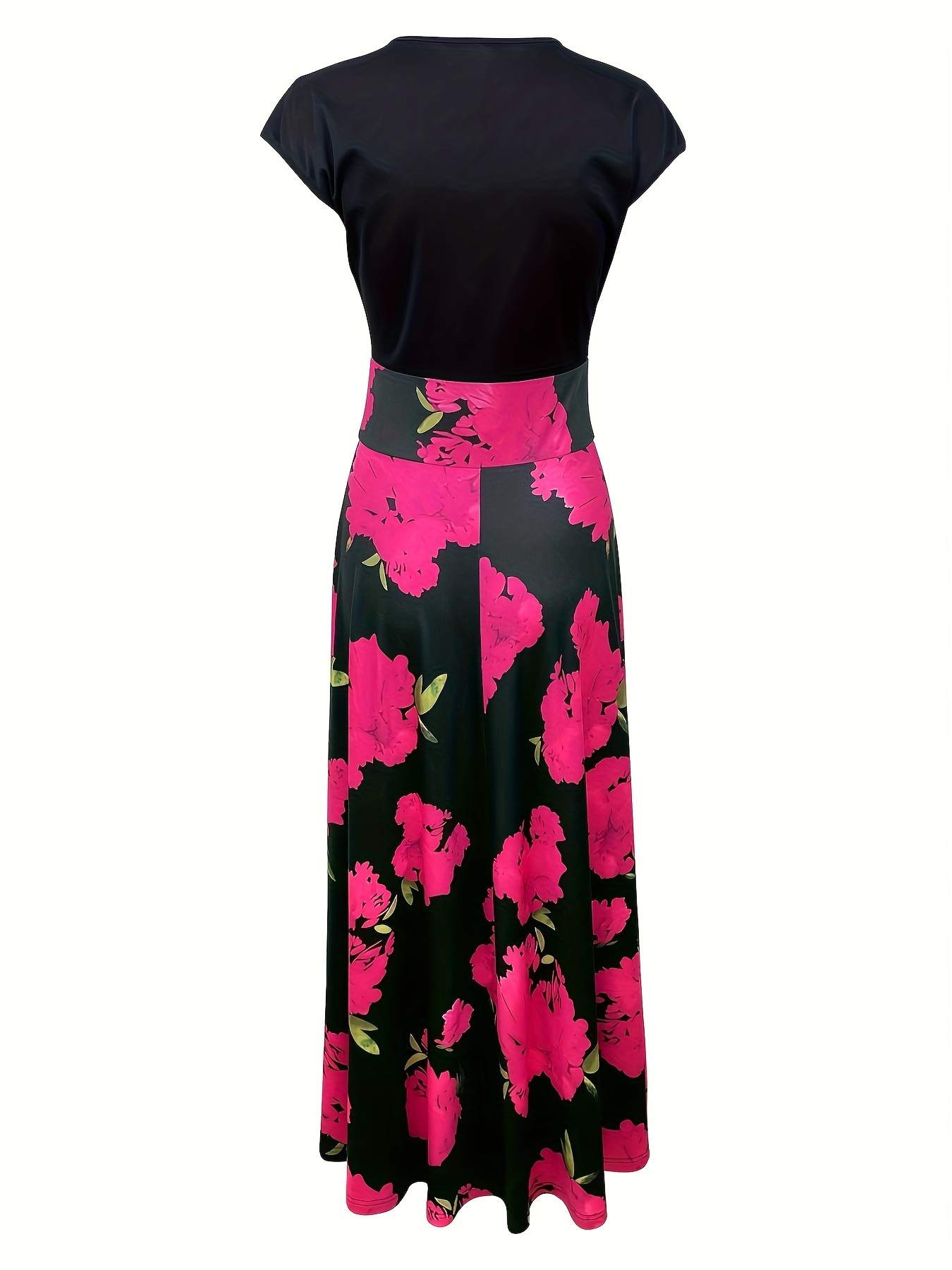 floral print crew neck dress elegant short sleeve maxi dress womens clothing