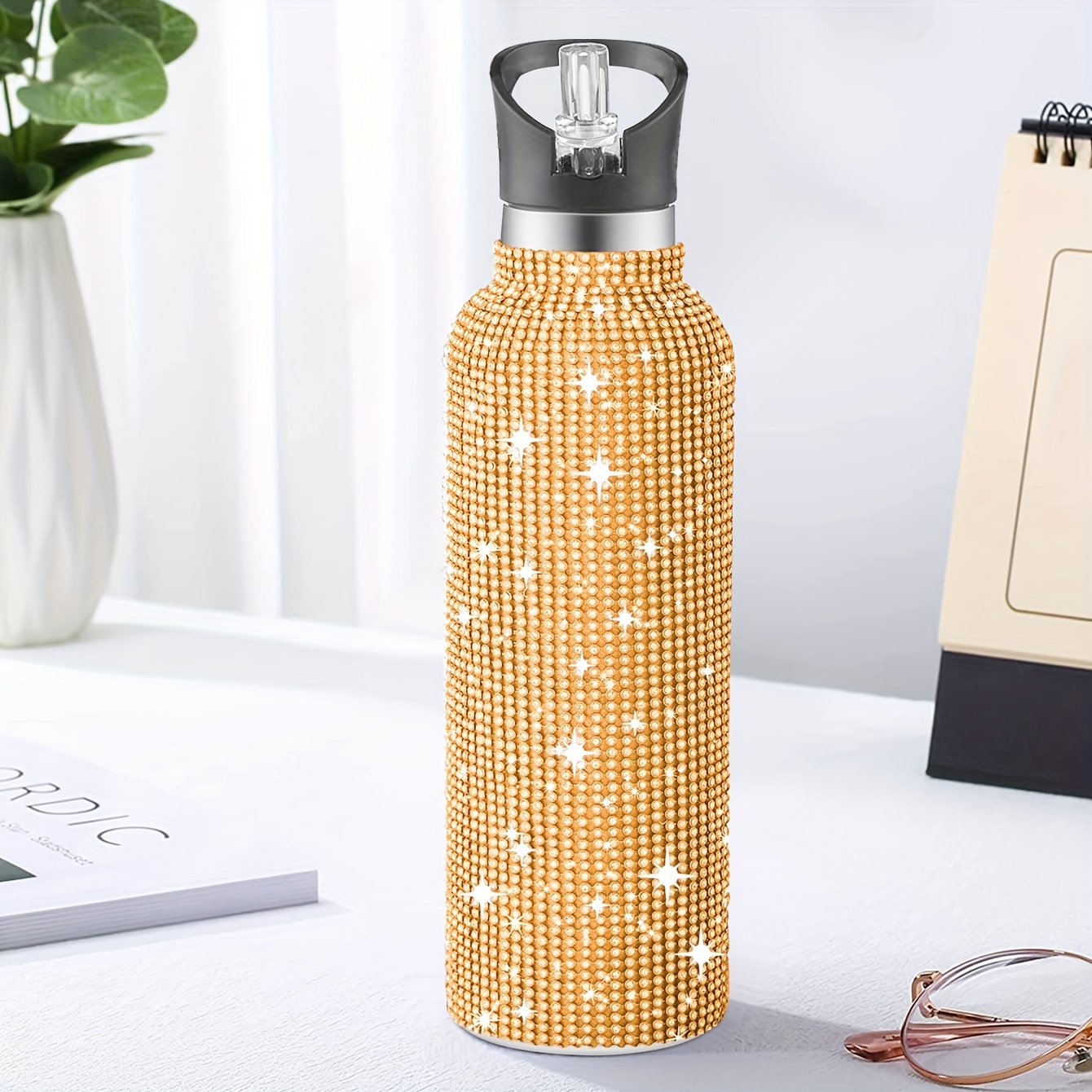 Rhinestone Thermos Cup, Stainless Steel Thermal Bottle, High-end