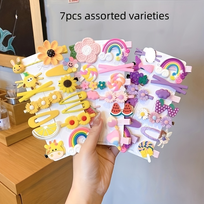 28 PCS Cute Hair Clips Fashion Girls Hair Accessories Flower Fruit Colorful  Rainbow Candy Dessert Lovely Animal Barrettes Set Non-slip Metal Snap Pins