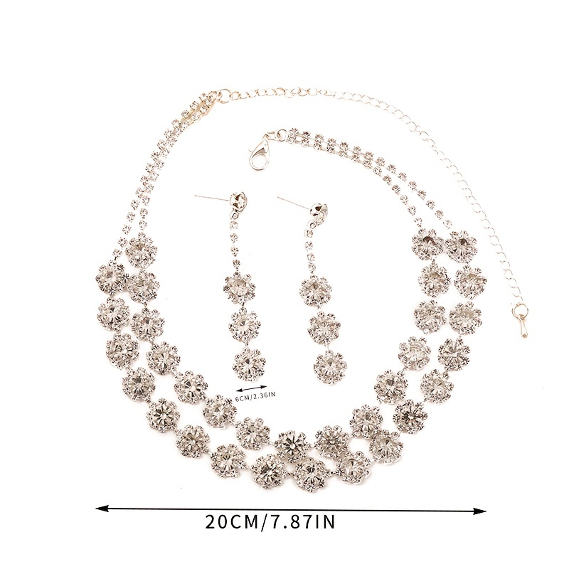 Bride Crystal Necklace Earrings Set Bridal Wedding Jewelry Sets Rhinestone  Choker Necklace Prom Costume Jewelry Set for Women and Girls(4-piece set 