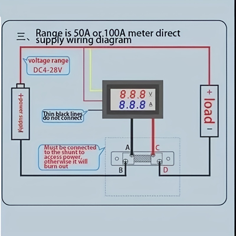 Voltmètre Ampèremètre avec shunt DC 0-100V 50A