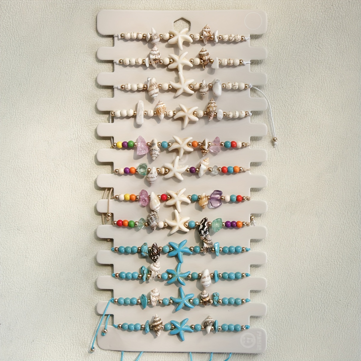 

12pcs Starfish Shape Beads Beaded Anklet Simple Style Ocean Ankle Bracelet Set Adjustable Size