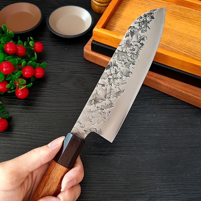  Huusk Cuchillo japonés para cortar carne, cuchillo de chef  forjado a mano de 6.7 pulgadas, cuchillo de cocina afilado de acero de alto  carbono para cortar verduras : Hogar y Cocina