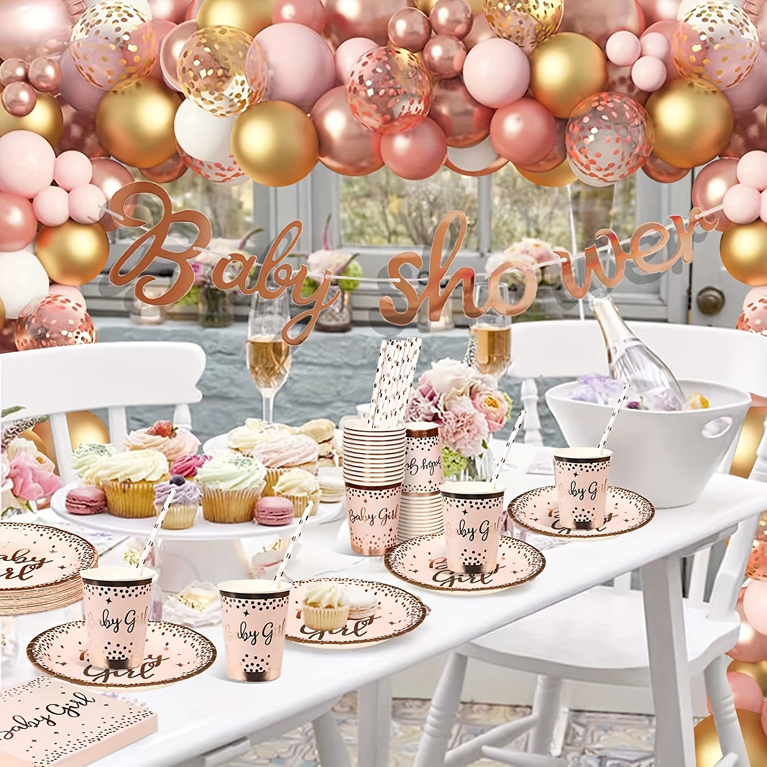 Princess Pink Gold Baby Shower Decorations Kit
