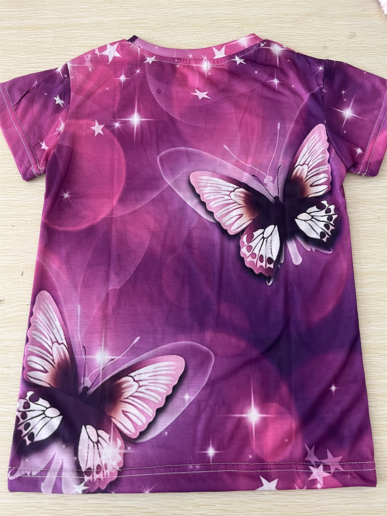 Girl Glitter Butterfly Effect 3d Digital Full Print Short Sleeve T