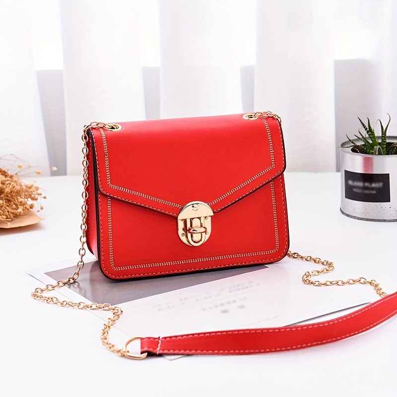 Female Simple Women Ladies PU Leather Chain Shoulder Bags Square