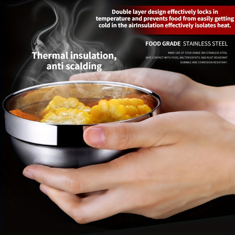 1pc Small 304 Stainless Steel Insulated Bowl For Soup, Rice, Etc