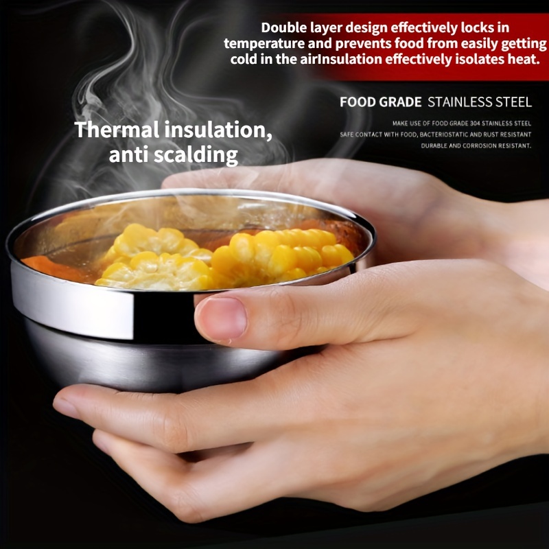 1pc Small 304 Stainless Steel Insulated Bowl For Soup, Rice, Etc.