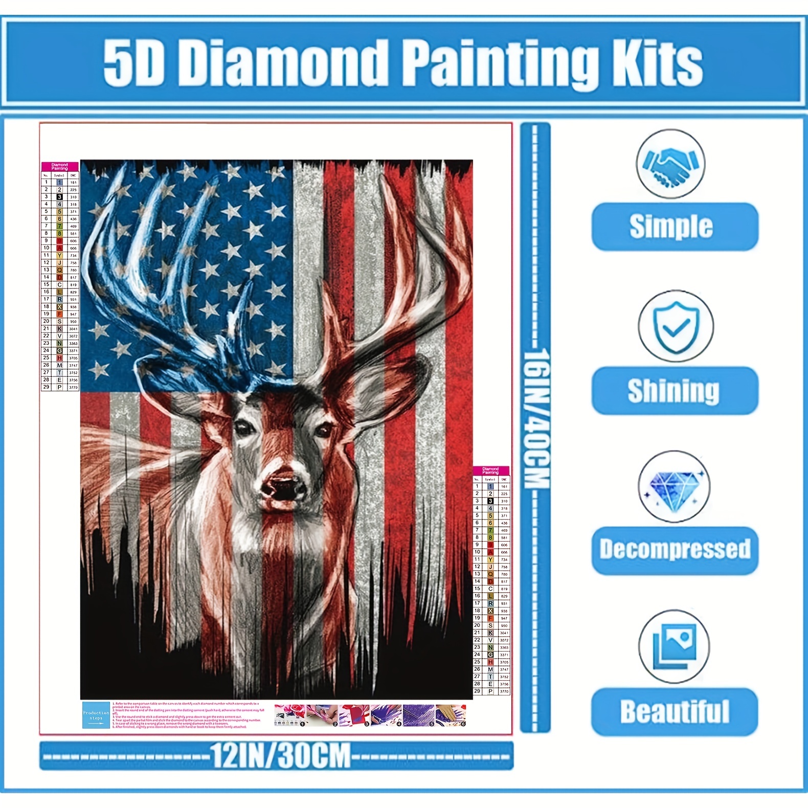 DIY Diamond Painting Kit Diamond Art Set Adult Diamond Dots Patriotic Flag  Eagle Bird Cross Stitch Embroidery