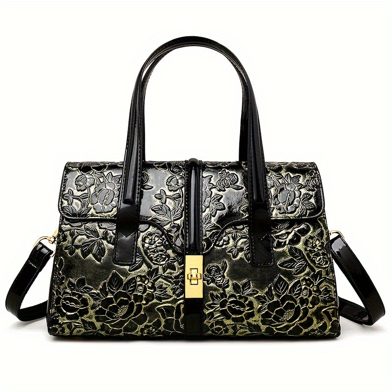 Black croc detail 2024 lock front tote bag