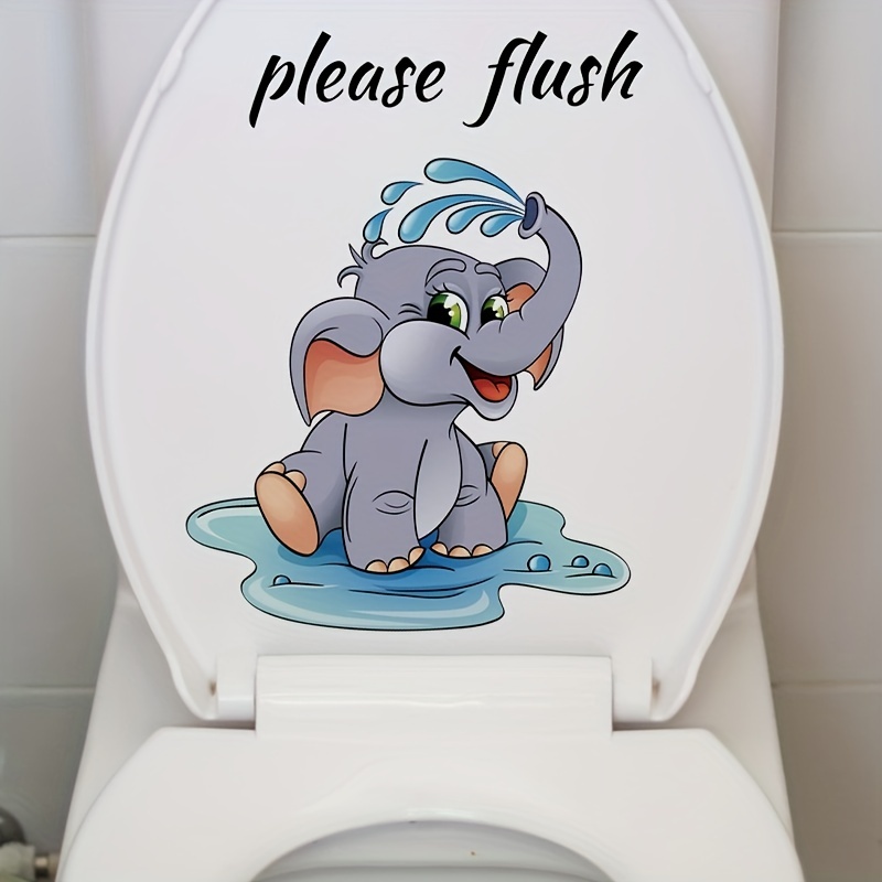 Cartoon Cute Elephant Toilet Stickers Wc Bathroom Decoration - Temu