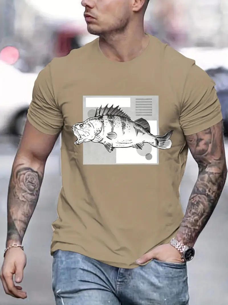 Stylish Fish Pattern Print Men's Comfy Chic T shirt Graphic - Temu Canada