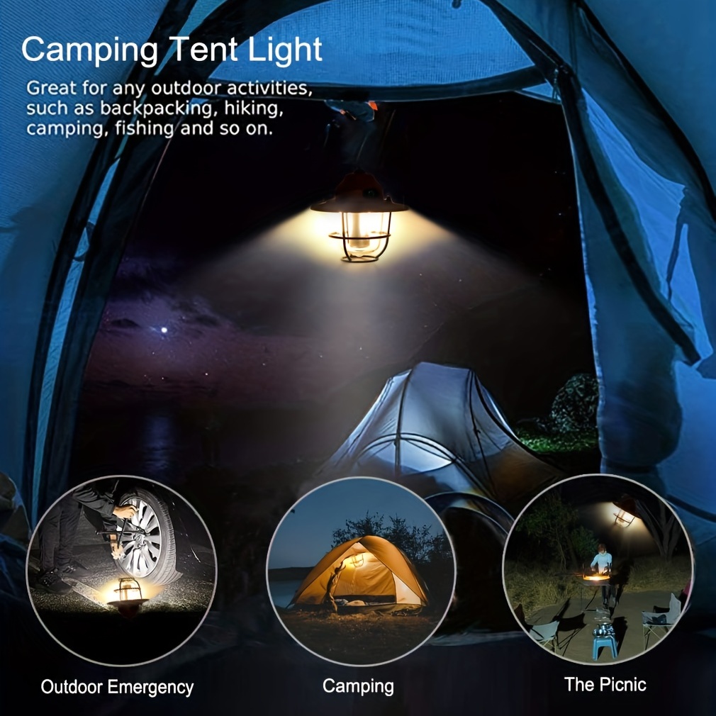 Retro Portable Camping Light USB Rechargeable 3 Lighting Modes Camping  Lantern Outdoor Led Flashlight Tent Camp Supplies