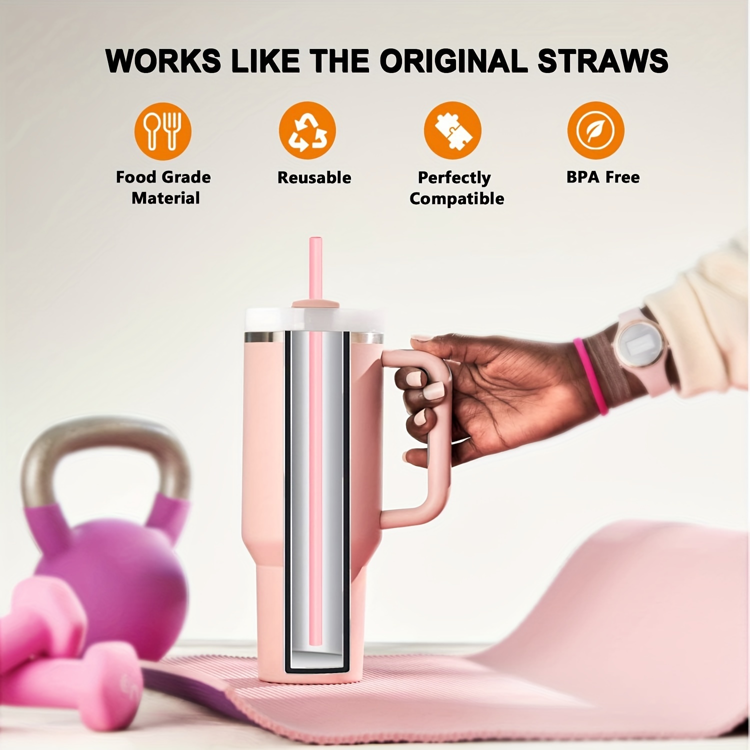 Food Safe, BPA-Free Silicone Straws with Cleaning Brush - 3 pack 