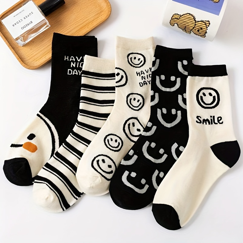 5 Pairs of Black joyful Face Women's Socks