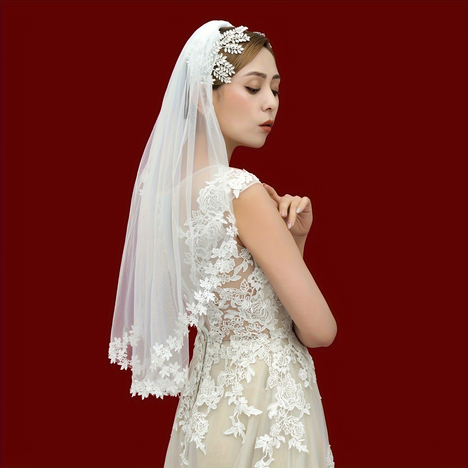 Lace Bridal Wedding Veil Double Layer With Hair Comb Bridal - Temu