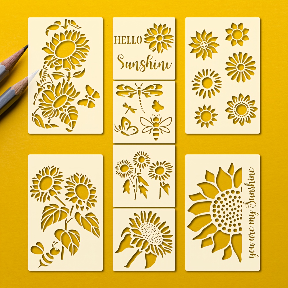 8 plantillas de pintura de mariposas de girasol para pintar en madera,  flores y mariposas, kit de plantillas para pintar en lienzo de pared,  plantilla