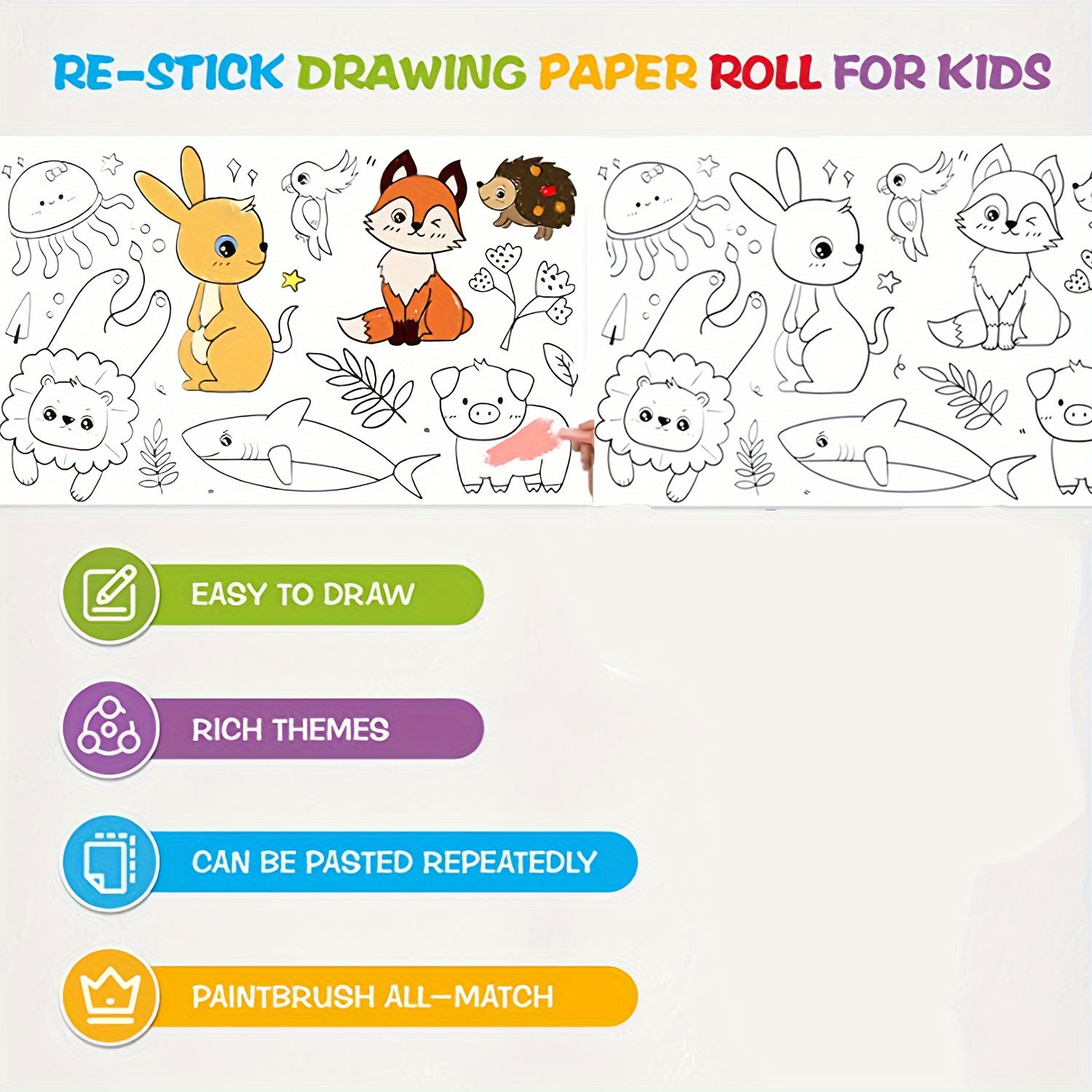 Children's Drawing Roll - Coloring Paper Roll for Kids, Drawing Paper Roll  DIY Painting Drawing Color Filling Paper, 118*11.8 Inches(No Glue) 