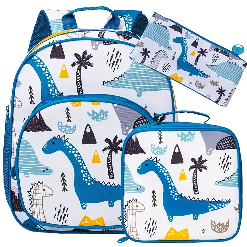 School Bag Set, Dinosaurs Backpack, Lunch Bag, Pencil Case Set For