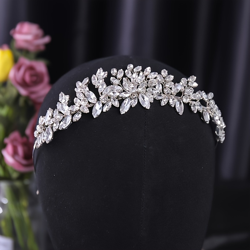 Easedaily Diadema para el cabello de novia, boda, vid, hojas de flores,  tocados de perlas, accesorios de pelo de novia de cristal para mujeres y