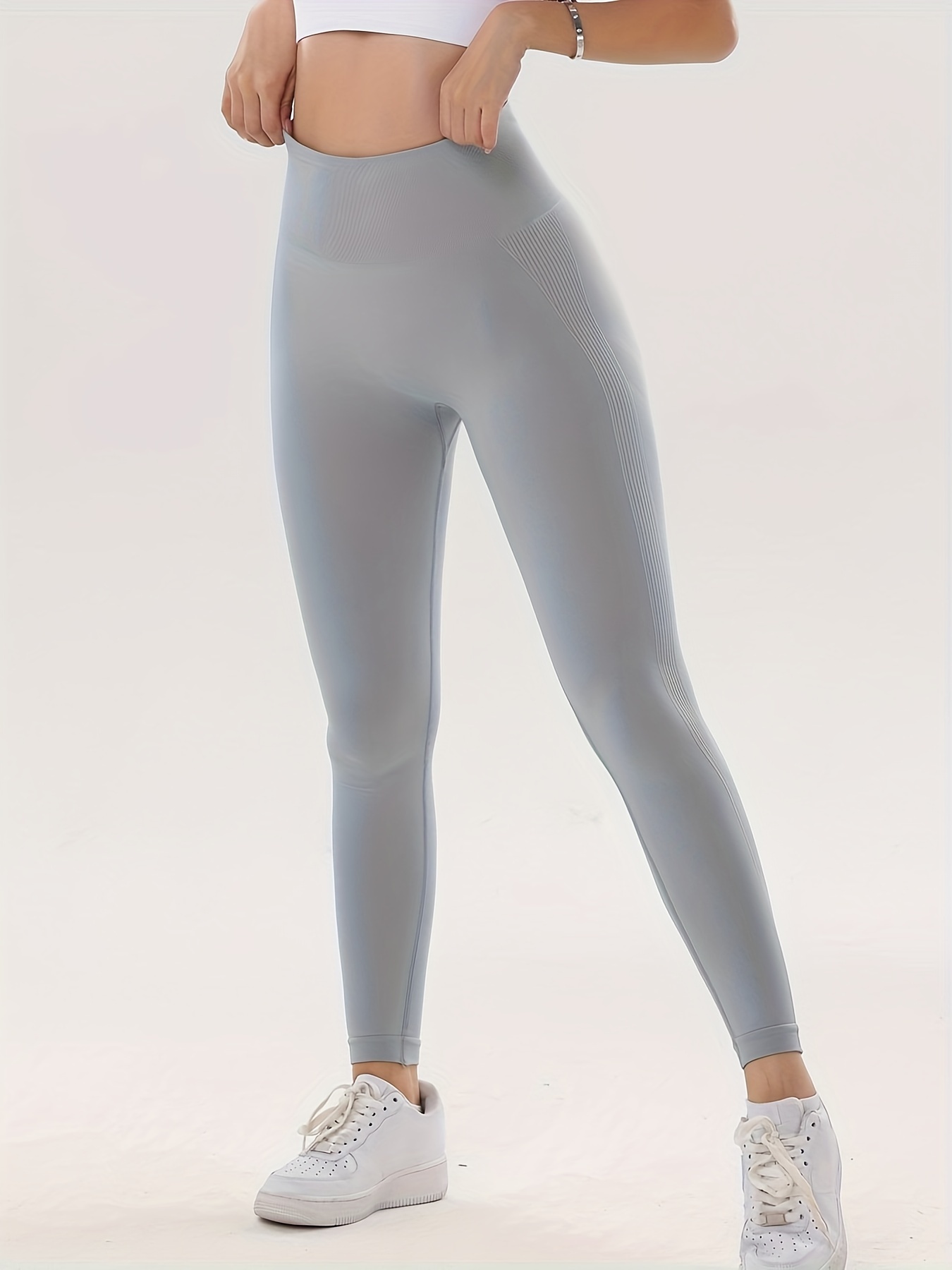 Light Grey Color Yoga Leggings, Solid Color Gray Women's Long Tights-Made  in USA/EU/MX