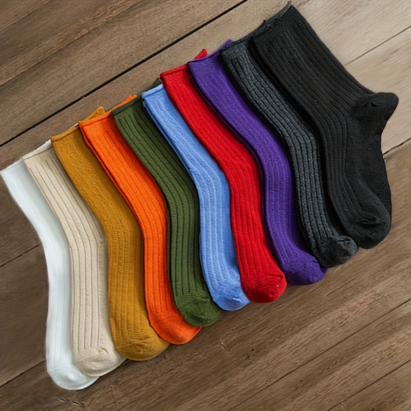 

10 Pairs Solid Crew Socks, Comfy & Breathable Mid Tube Socks, Women's Stockings & Hosiery