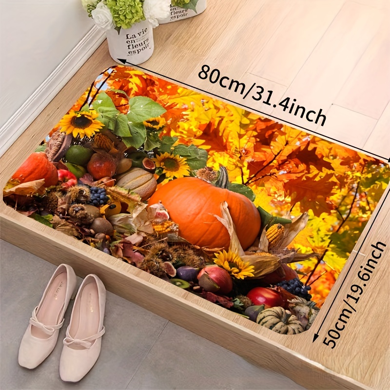 Autumn Pumpkin Print Floor Mat Thanksgiving Pumpkin Maple - Temu