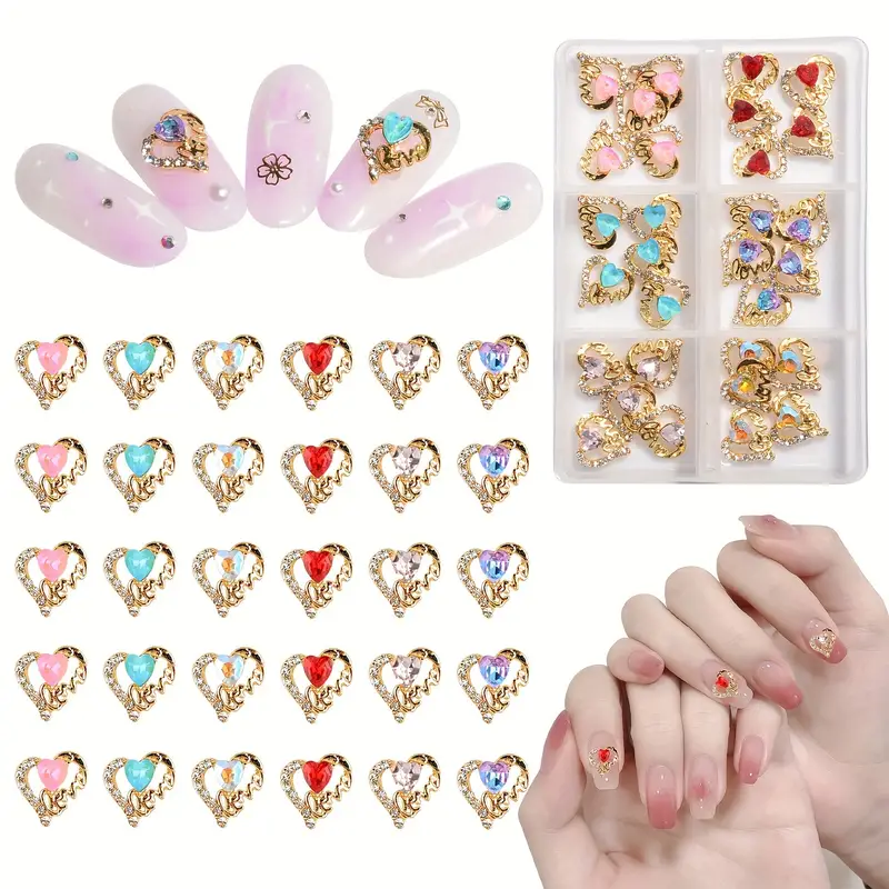 Heart Nail Charms With Rhinestones heart Nail Art Studs For - Temu